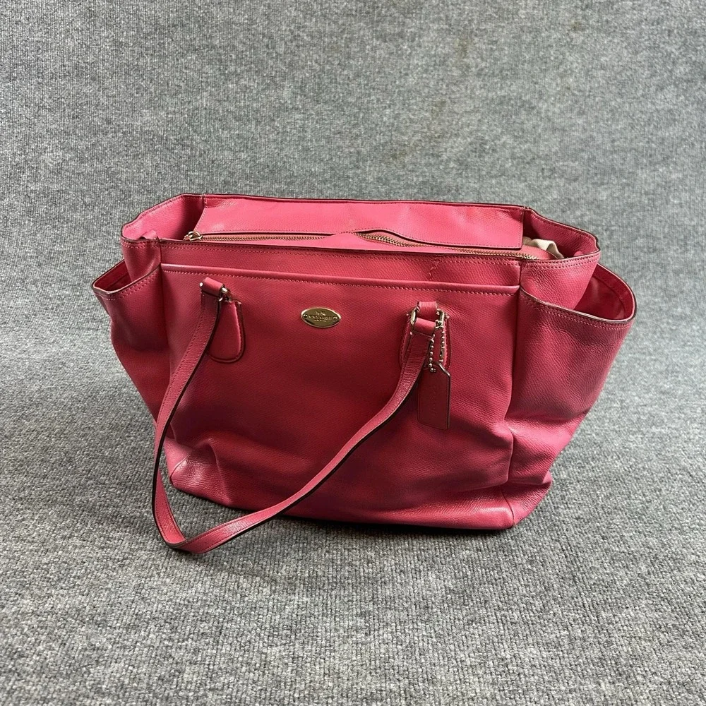 Coach Tote Bag Womens Large Pink Leather Zip Top Shoulder Purse Handbag
